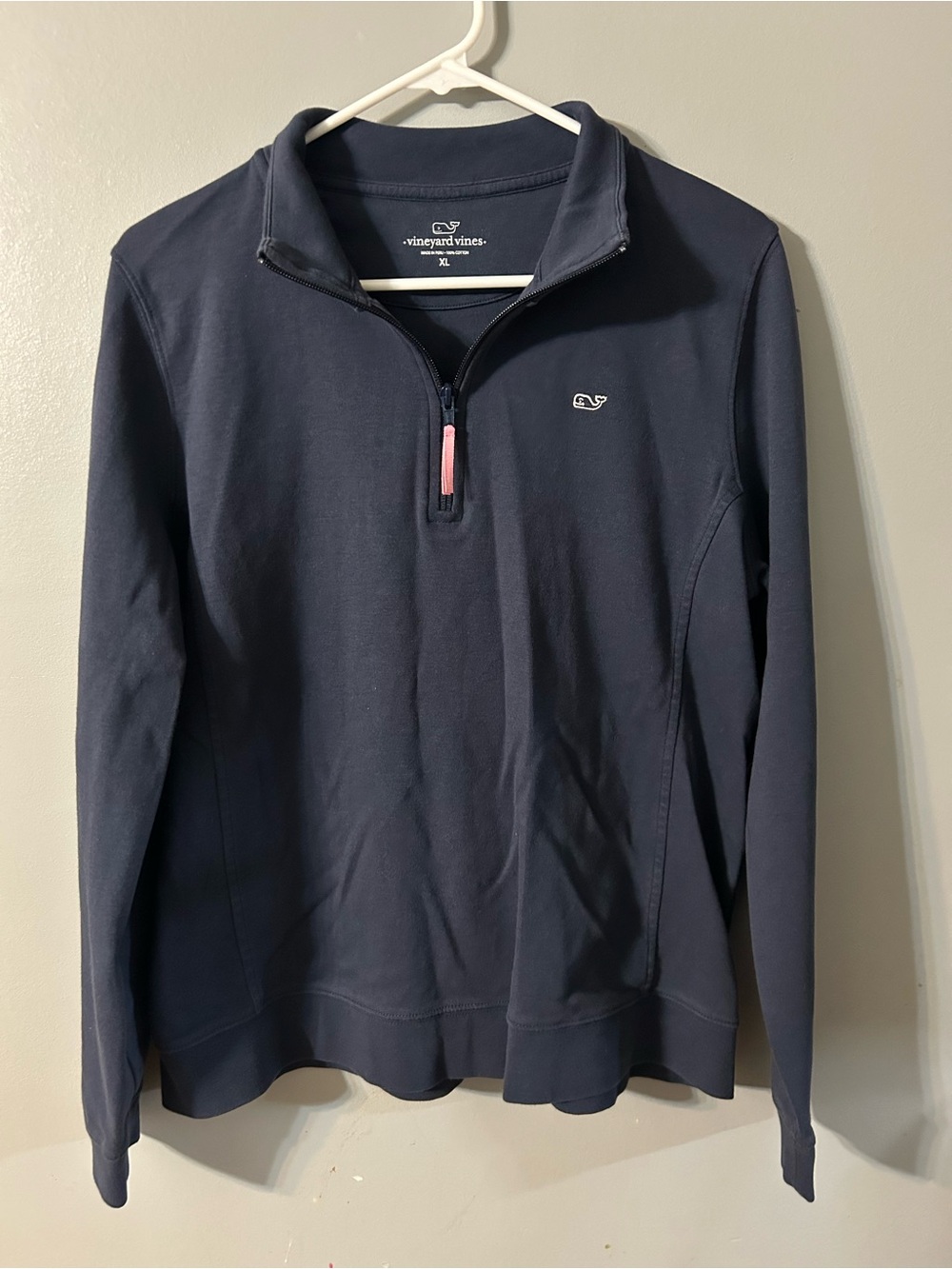 Vineyard Vines Navy Quarter-Zip Pullover with Pink Zip Pull